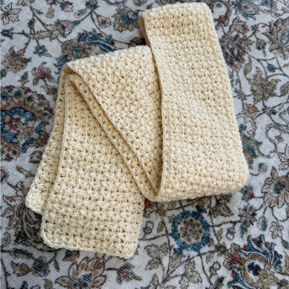 Vintage Handmade Cream Crochet Long Knit Scarf 71-73” Long Gift Wrapped